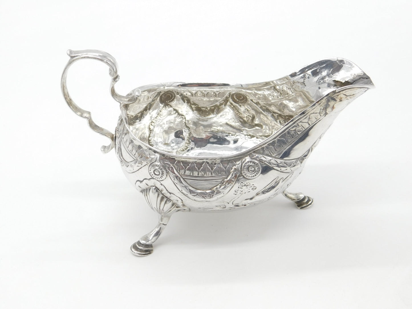 Irish Georgian Sterling Silver Swag & Bird Pattern Sauce Boat c1790 Dublin