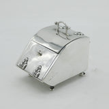 Victorian Sterling Silver Novelty Coal Scuttle Inkwell & Stamp Box Antique 1900 Birmingham