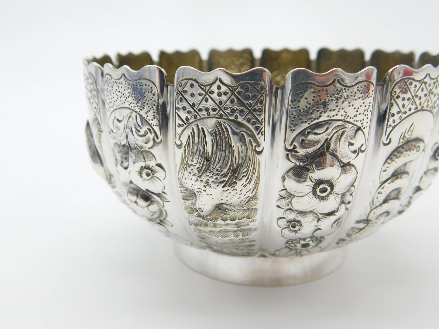 Victorian Sterling Silver Bowl Squirrel, Snake, Swallow Antique 1876 London