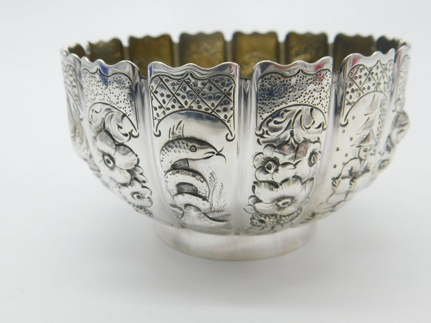 Victorian Sterling Silver Bowl Squirrel, Snake, Swallow Antique 1876 London