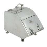 Victorian Sterling Silver Novelty Coal Scuttle Inkwell & Stamp Box Antique 1900 Birmingham