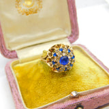 9ct Yellow Gold, Sapphire & Diamond Paste Floral Statement Ring 1972 Birmingham