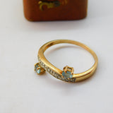 9ct Yellow Gold, Blue Topaz & Diamond Set Crossover Ring 2001 Birmingham