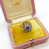9ct Yellow Gold, Sapphire & Diamond Paste Floral Statement Ring 1972 Birmingham