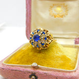 9ct Yellow Gold, Sapphire & Diamond Paste Floral Statement Ring 1972 Birmingham