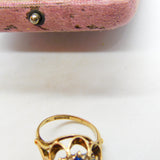9ct Yellow Gold, Sapphire & Diamond Paste Floral Statement Ring 1972 Birmingham