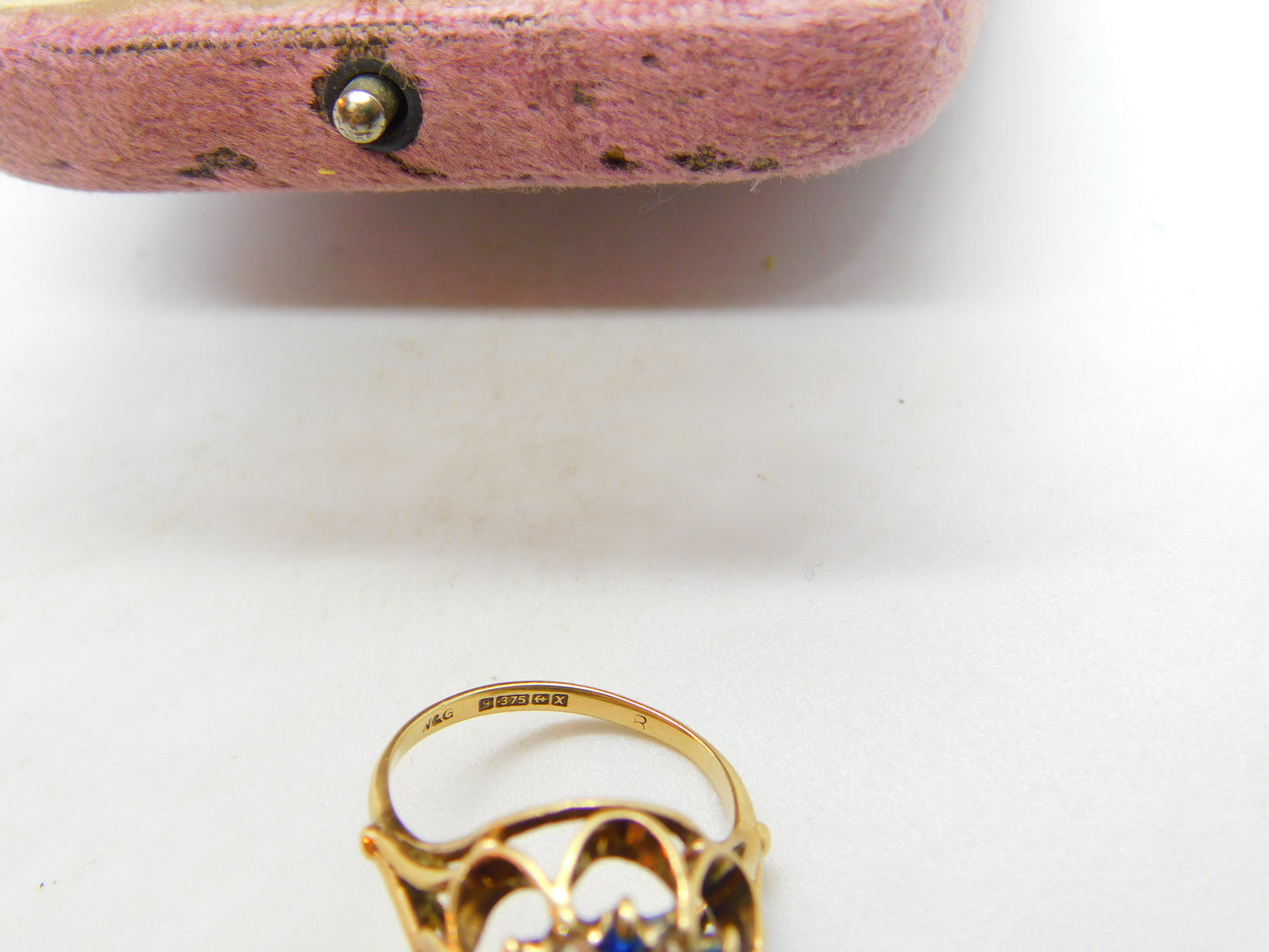 9ct Yellow Gold, Sapphire & Diamond Paste Floral Statement Ring 1972 Birmingham