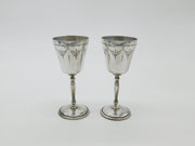 Pair Of Sterling Silver Wine Cup Goblets Floral Pattern Vintage 1973 Birmingham