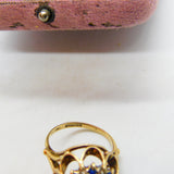 9ct Yellow Gold, Sapphire & Diamond Paste Floral Statement Ring 1972 Birmingham