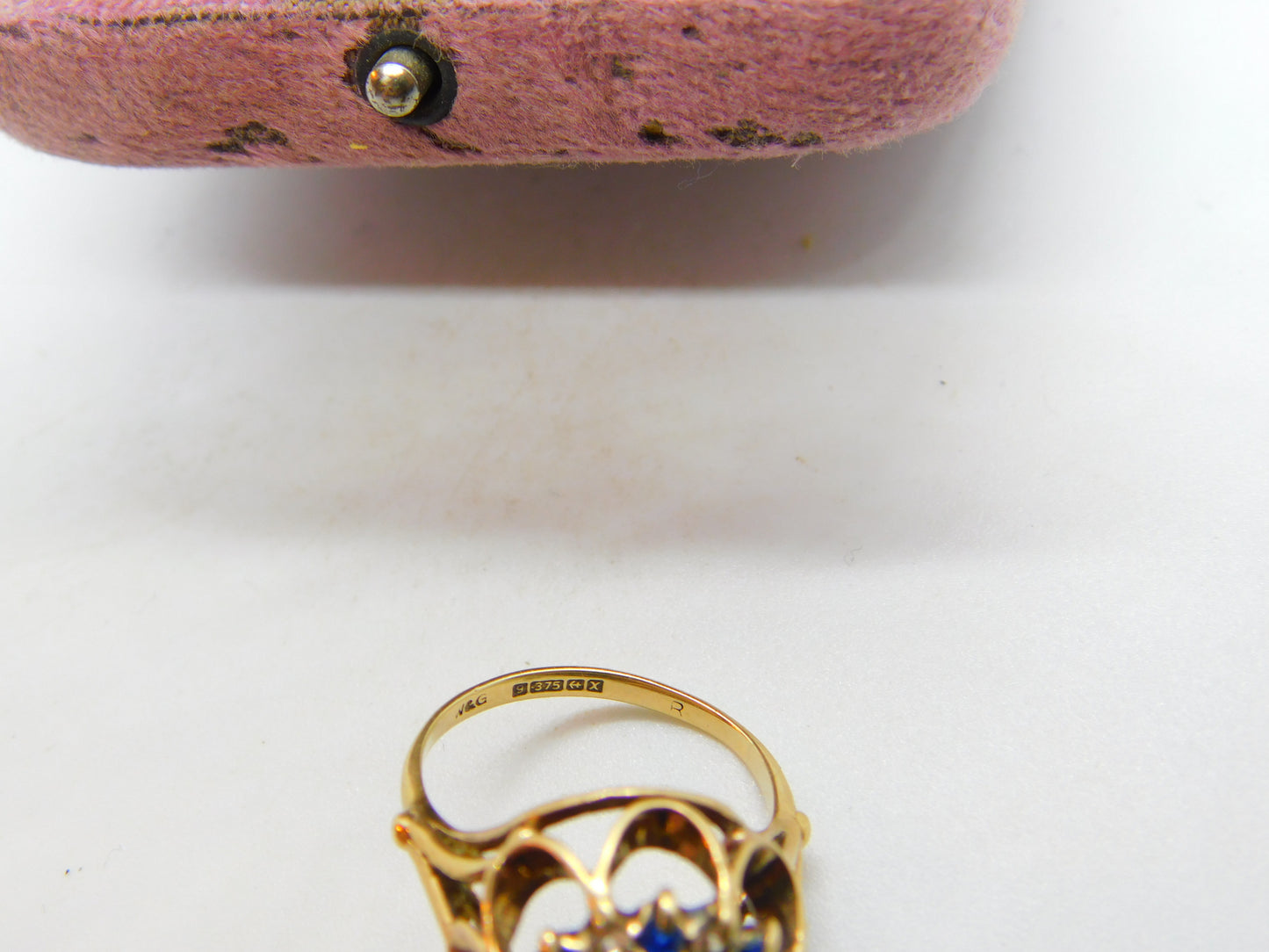 9ct Yellow Gold, Sapphire & Diamond Paste Floral Statement Ring 1972 Birmingham