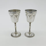 Pair Of Sterling Silver Wine Cup Goblets Floral Pattern Vintage 1973 Birmingham