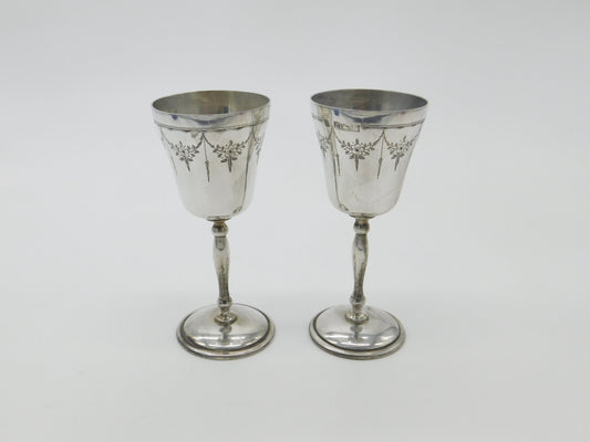 Pair Of Sterling Silver Wine Cup Goblets Floral Pattern Vintage 1973 Birmingham