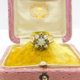 9ct Yellow Gold, Fire Opals & Diamond Floral Cluster Ring 1978 London
