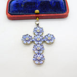 Large Sterling Silver Amethyst Set Floral Cross Pendant Vintage c1990