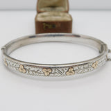 Sterling Silver 9ct Rose Gold Shamrock Cuff Bangle Bracelet 1951 Birmingham