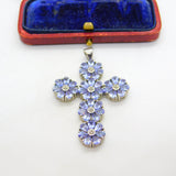 Large Sterling Silver Amethyst Set Floral Cross Pendant Vintage c1990