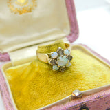 9ct Yellow Gold, Fire Opals & Diamond Floral Cluster Ring 1978 London