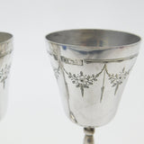 Pair Of Sterling Silver Wine Cup Goblets Floral Pattern Vintage 1973 Birmingham