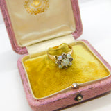 9ct Yellow Gold, Fire Opals & Diamond Floral Cluster Ring 1978 London
