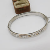 Sterling Silver 9ct Rose Gold Shamrock Cuff Bangle Bracelet 1951 Birmingham