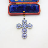 Large Sterling Silver Amethyst Set Floral Cross Pendant Vintage c1990