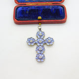 Large Sterling Silver Amethyst Set Floral Cross Pendant Vintage c1990
