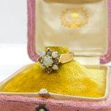 9ct Yellow Gold, Fire Opals & Diamond Floral Cluster Ring 1978 London