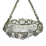 George III Sterling Silver Floral Sherry Decanter Label Antique 1820 London