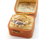 9ct Yellow Gold, Sapphire & Diamond Double Leaping Dolphin Band Ring Vintage