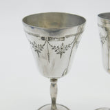 Pair Of Sterling Silver Wine Cup Goblets Floral Pattern Vintage 1973 Birmingham