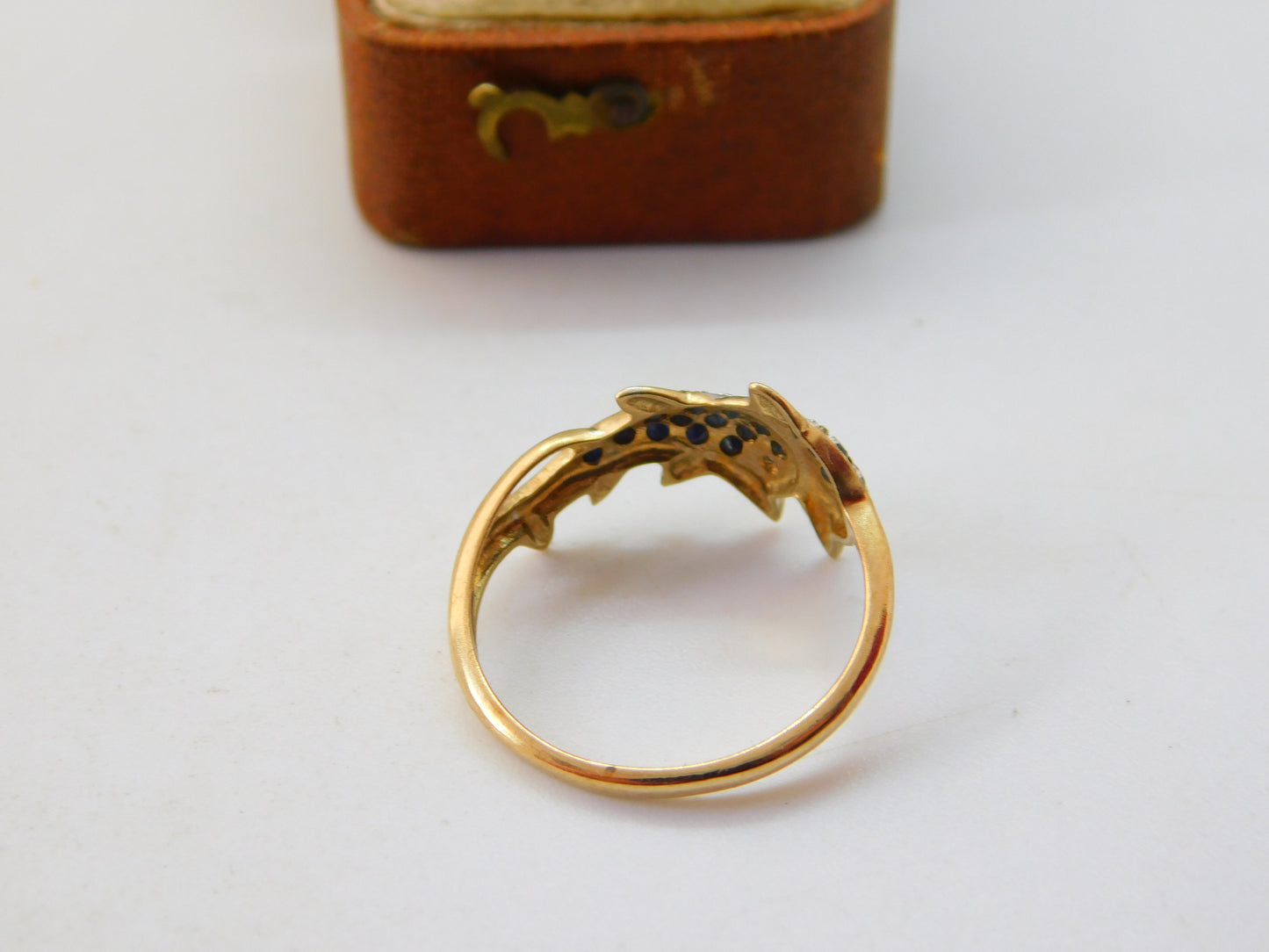 9ct Yellow Gold, Sapphire & Diamond Double Leaping Dolphin Band Ring Vintage