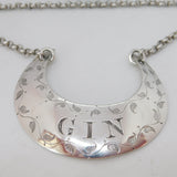 Victorian Sterling Silver Crescent Form Gin Decanter Label Antique 1876 London