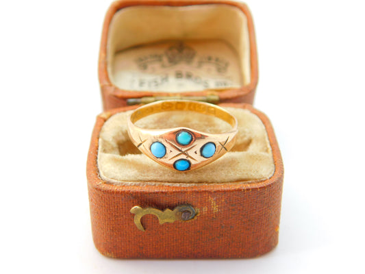 Victorian 15ct Gold & Blue Turquoise Set Band Ring 1881 Chester Antique