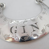 Victorian Sterling Silver Crescent Form Gin Decanter Label Antique 1876 London