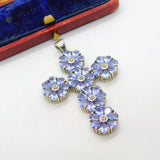 Large Sterling Silver Amethyst Set Floral Cross Pendant Vintage c1990