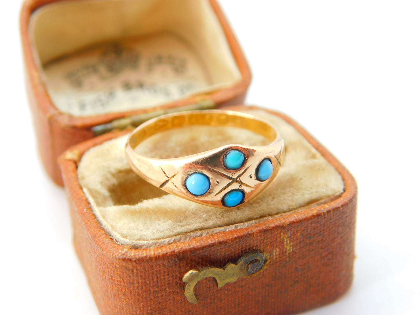 Victorian 15ct Gold & Blue Turquoise Set Band Ring 1881 Chester Antique