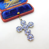 Large Sterling Silver Amethyst Set Floral Cross Pendant Vintage c1990