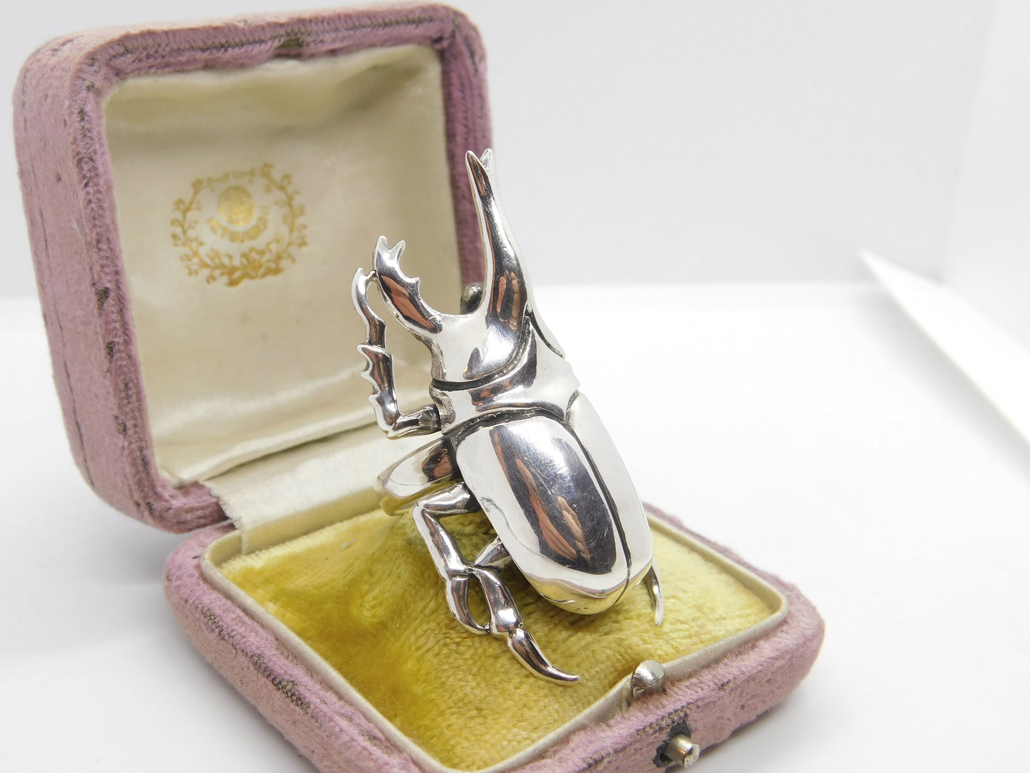 Huge Sterling Silver Egyptian Revival Scarab Beetle Statement Ring Vintage c1980