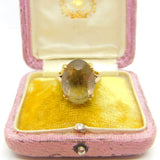 9ct Yellow Gold Faceted Smoky Quartz Signet Ring Antique c1930 Art Deco