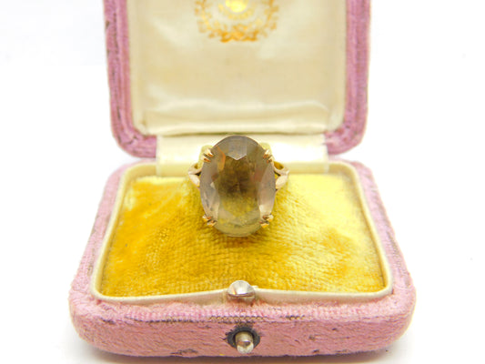 9ct Yellow Gold Faceted Smoky Quartz Signet Ring Antique c1930 Art Deco