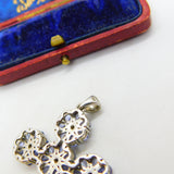 Large Sterling Silver Amethyst Set Floral Cross Pendant Vintage c1990