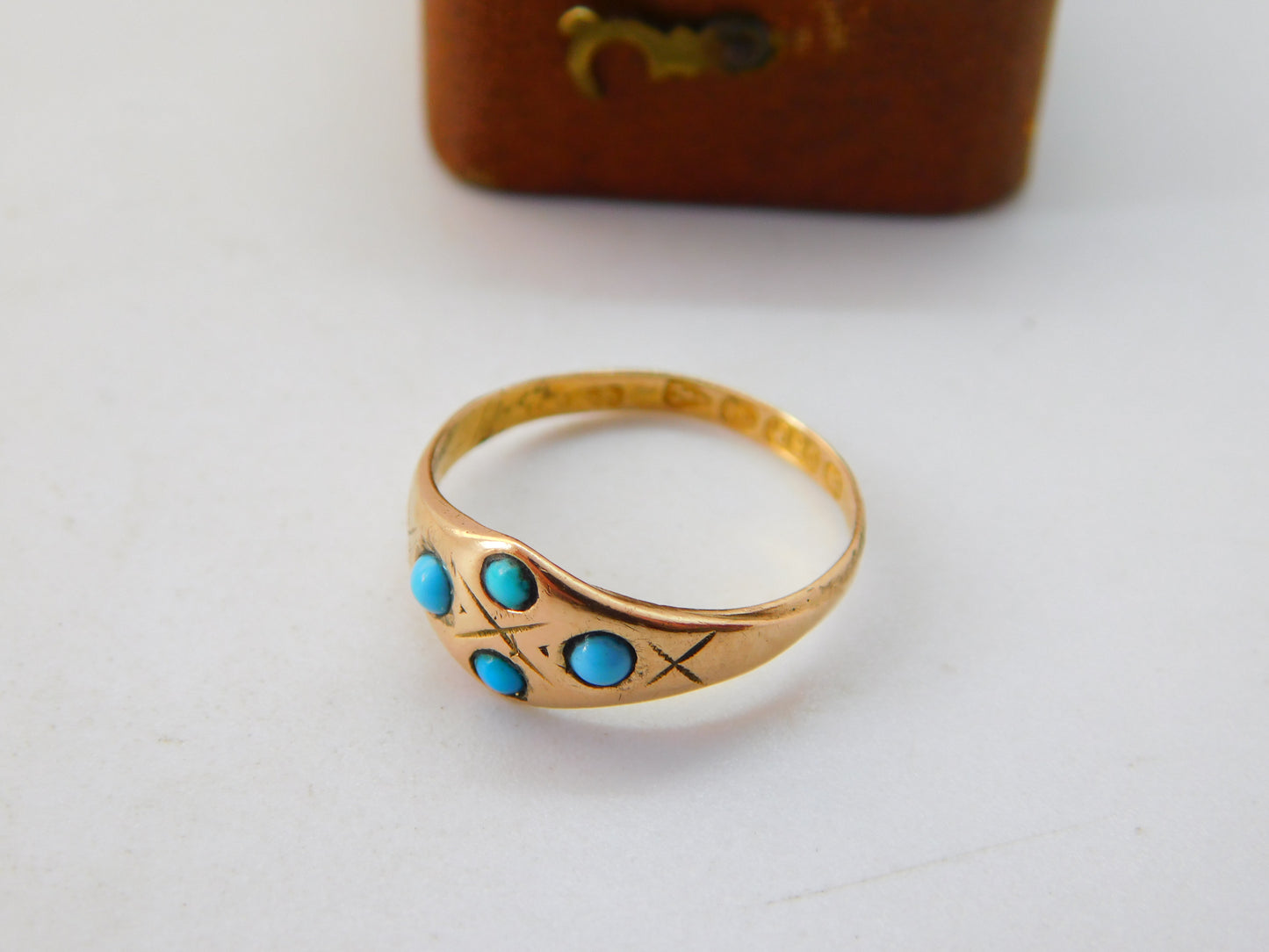 Victorian 15ct Gold & Blue Turquoise Set Band Ring 1881 Chester Antique