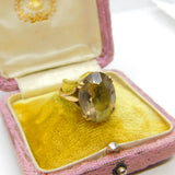 9ct Yellow Gold Faceted Smoky Quartz Signet Ring Antique c1930 Art Deco