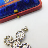 Large Sterling Silver Amethyst Set Floral Cross Pendant Vintage c1990