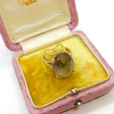 9ct Yellow Gold Faceted Smoky Quartz Signet Ring Antique c1930 Art Deco