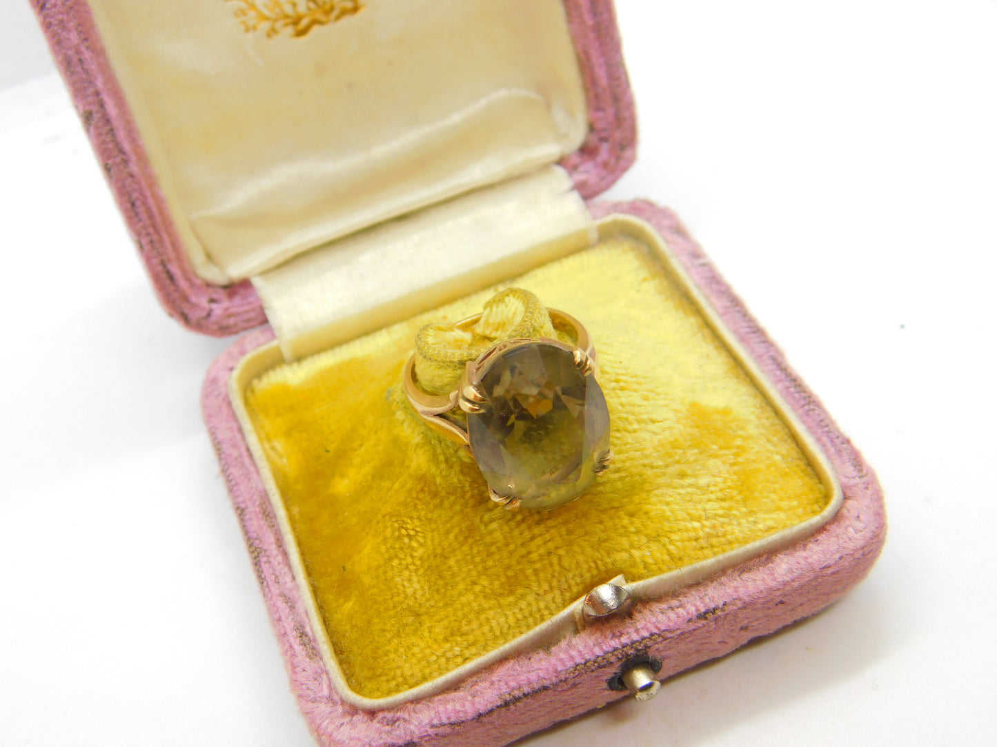 9ct Yellow Gold Faceted Smoky Quartz Signet Ring Antique c1930 Art Deco