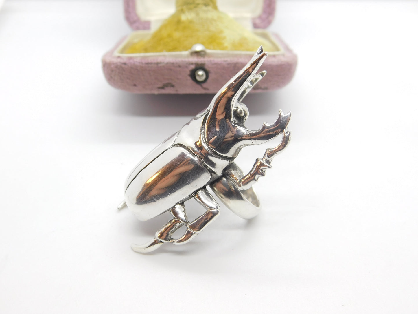 Huge Sterling Silver Egyptian Revival Scarab Beetle Statement Ring Vintage c1980