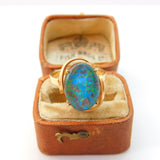 9ct Yellow Gold Large Cabochon Doublet Opal Statement Ring c1940 Antique