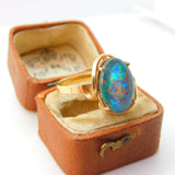 9ct Yellow Gold Large Cabochon Doublet Opal Statement Ring c1940 Antique