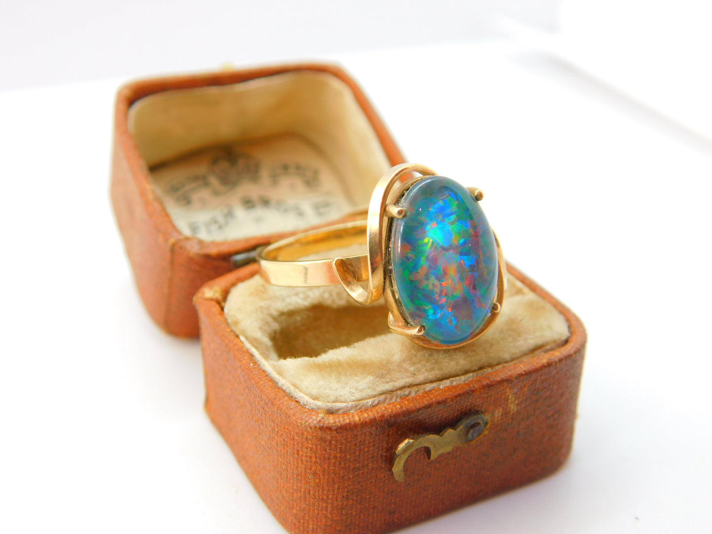 9ct Yellow Gold Large Cabochon Doublet Opal Statement Ring c1940 Antique